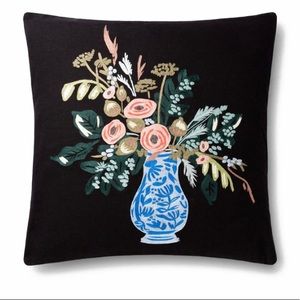 Rifle Paper Co. Pillow - Vase Study No. 1 - Black Pillow with floral embroidery